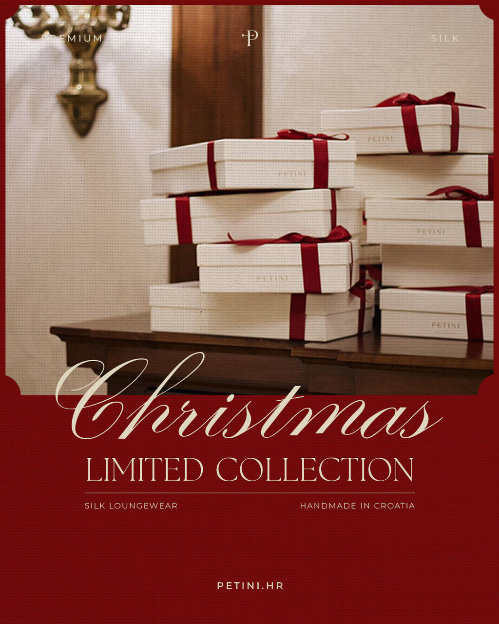 Svilena gumica za kosu PETINI - Ruby Red - Christmas limited collection